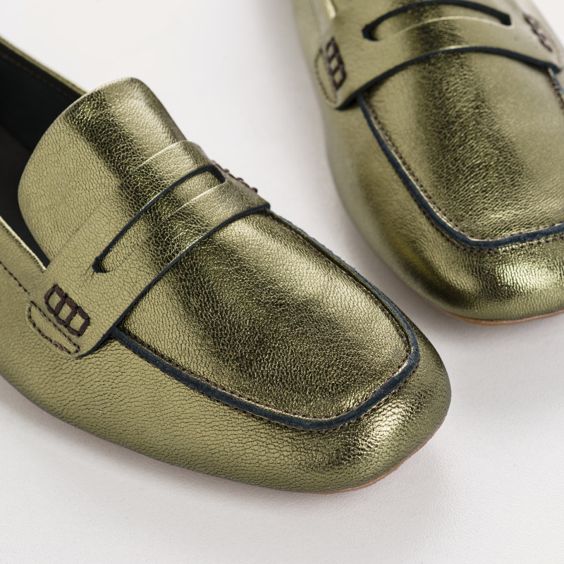 Moccasins College Leather Metallic with Square Tip