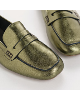 Moccasins College Leather Metallic with Square Tip