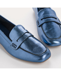 Moccasins College Leather Metallic with Square Tip