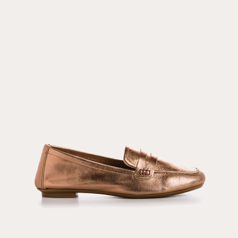 Moccasins College Leather Metallic with Square Tip