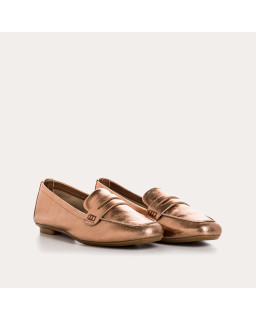 Mocassins collège en cuir métallisé avec bout carré