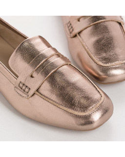 Mocassins collège en cuir métallisé avec bout carré