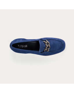 Velvet leather wedge moccasins with silver rhinestones