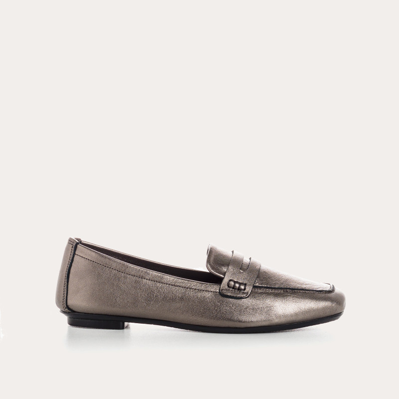 Moccasins College Leather Metallic with Square Tip