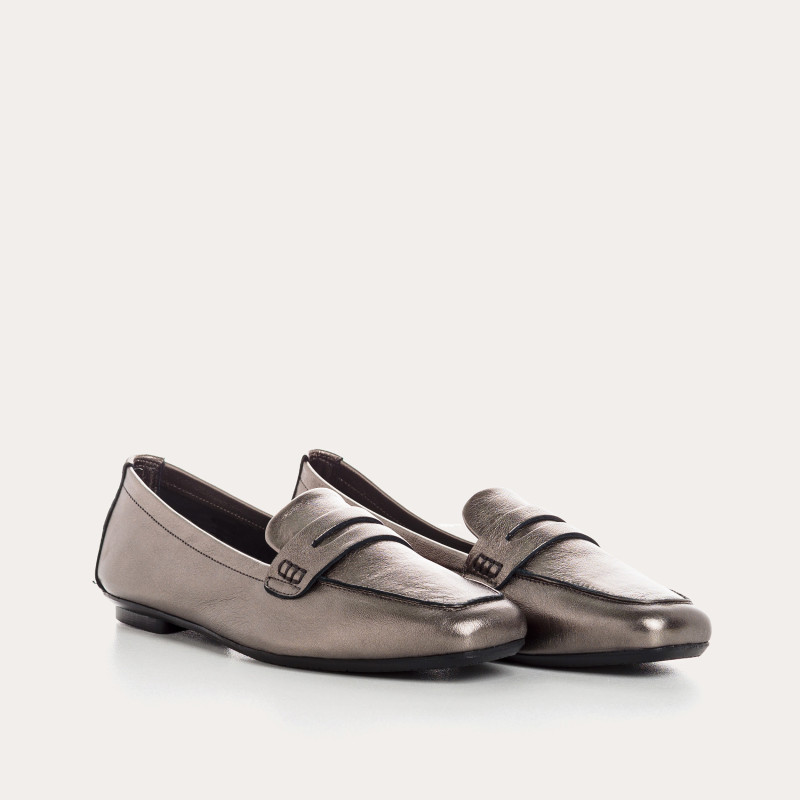 Moccasins College Leather Metallic with Square Tip