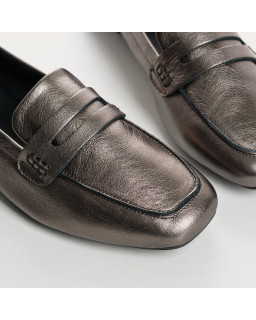 Moccasins College Leather Metallic with Square Tip
