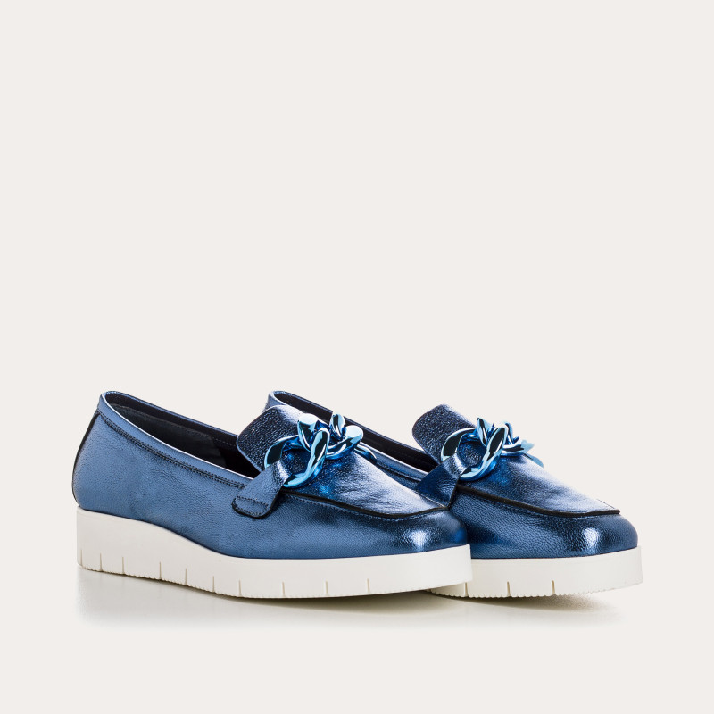 Mocassins Bijou Compensés Femme Éclat Cuir Métallisé - NAGATO | Reqins