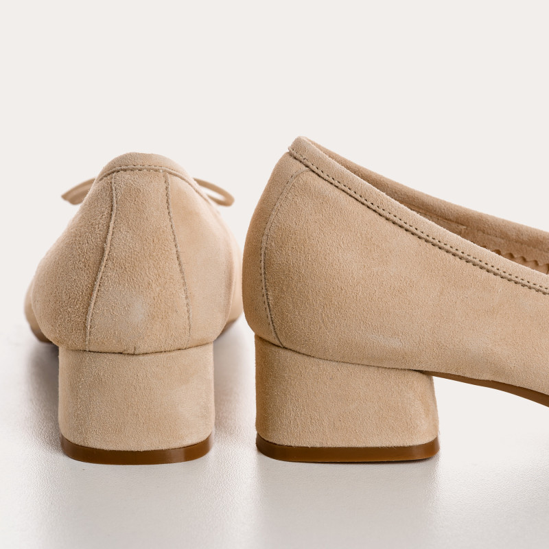 Ballerines à talons en cuir velours avec noeud