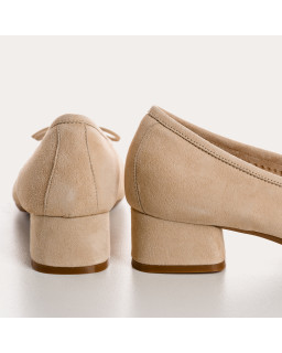 Ballerines à talons en cuir velours avec noeud