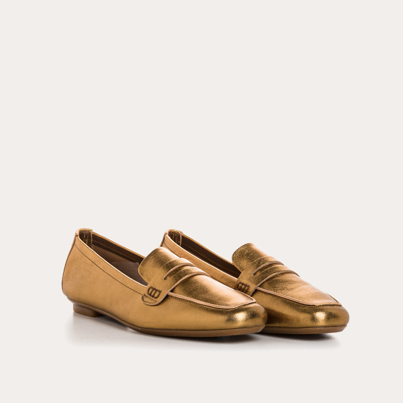 Moccasins College Leather Metallic with Square Tip