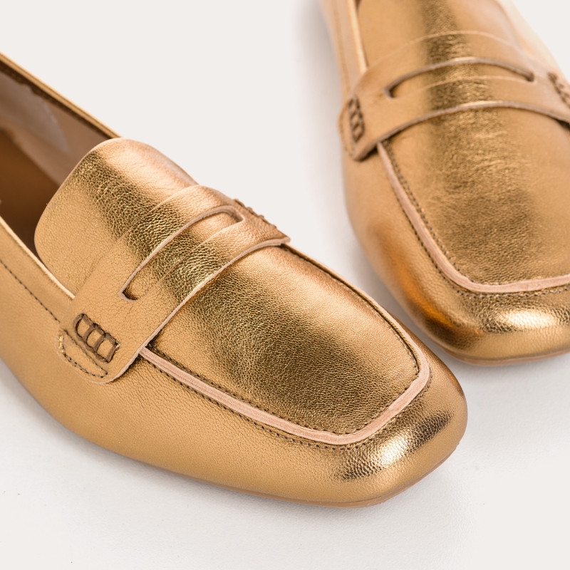 Moccasins College Leather Metallic with Square Tip