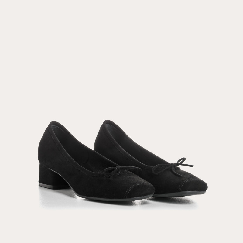 Velvet leather heeled ballerinas with knot
