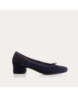 Ballerines à talons en cuir velours avec noeud