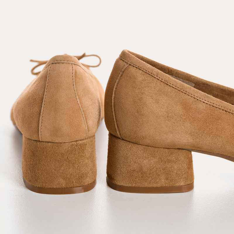 Velvet leather heeled ballerinas with knot