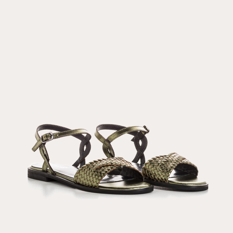 Mykonos Flat Sandals - Women's Metallic Leather Flange Shoes | Reqins