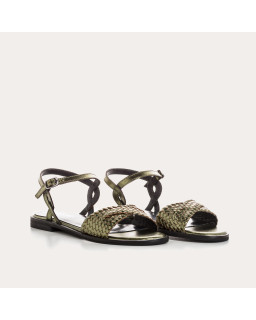 Mykonos Flat Sandals - Women's Metallic Leather Flange Shoes | Reqins