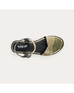 Mykonos Flat Sandals - Women's Metallic Leather Flange Shoes | Reqins