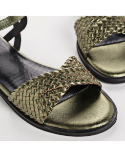 Mykonos Flat Sandals - Women's Metallic Leather Flange Shoes | Reqins
