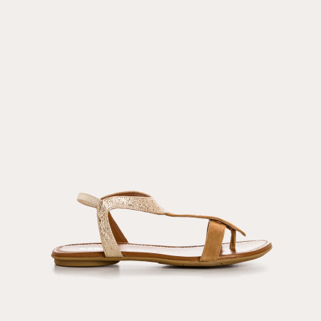 Flat Sandals Woman Velvet Leather Metallized - Bernie | Reqins