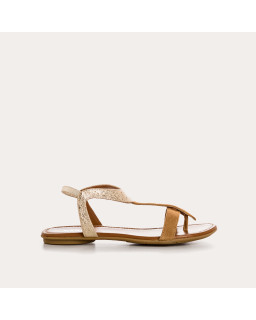 Sandales Plates Femme Cuir Velours Metallisé - BERNIE | Reqins