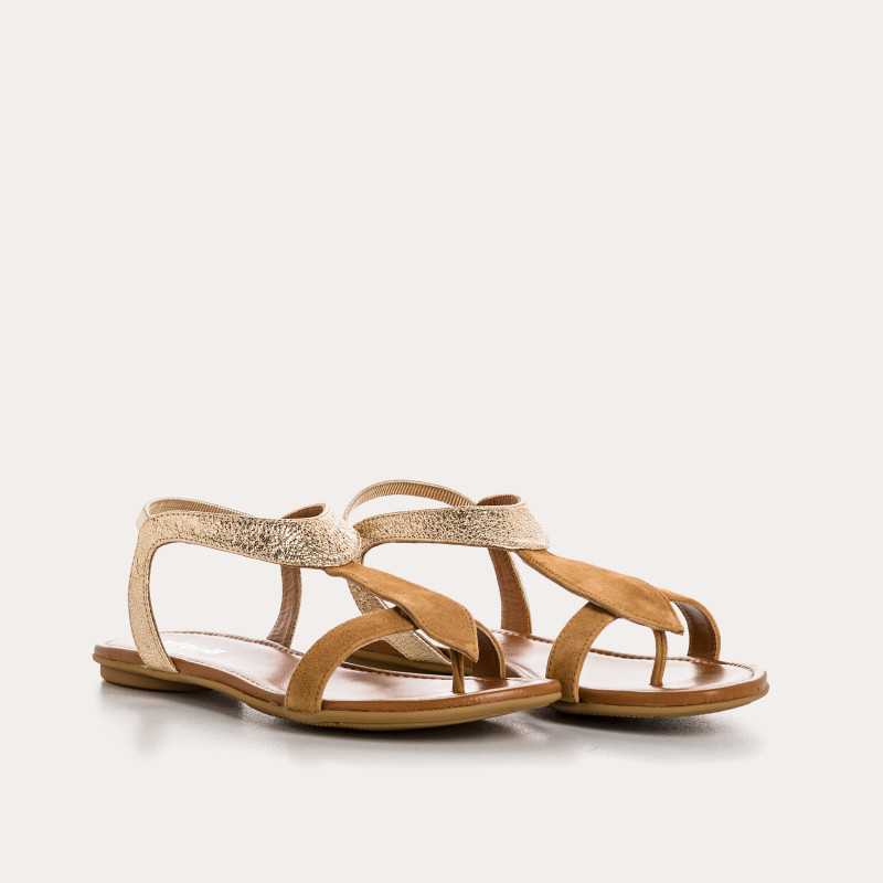 Sandales Plates Femme Cuir Velours Metallisé - BERNIE | Reqins