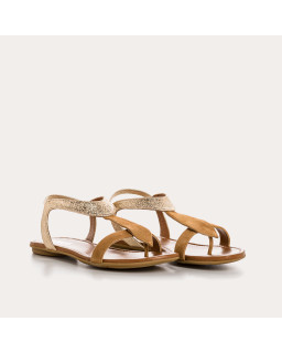 Sandales Plates Femme Cuir Velours Metallisé - BERNIE | Reqins