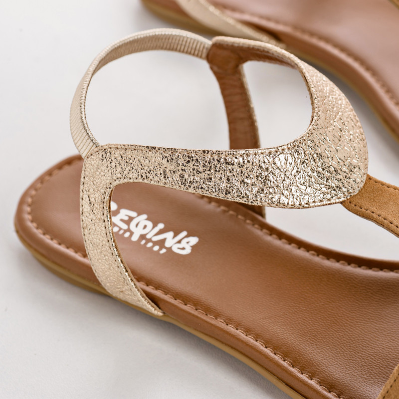 Sandales Plates Femme Cuir Velours Metallisé - BERNIE | Reqins