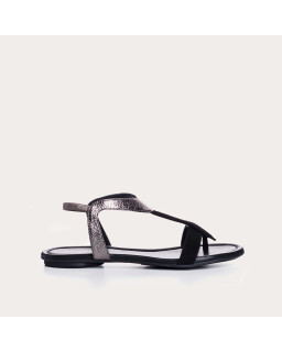 Flat Sandals Woman Velvet Leather Metallized - Bernie | Reqins
