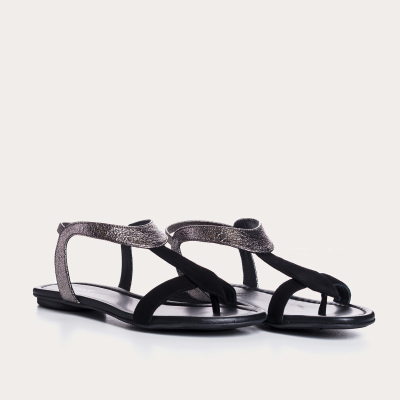 Flat Sandals Woman Velvet Leather Metallized - Bernie | Reqins