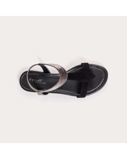 Flat Sandals Woman Velvet Leather Metallized - Bernie | Reqins