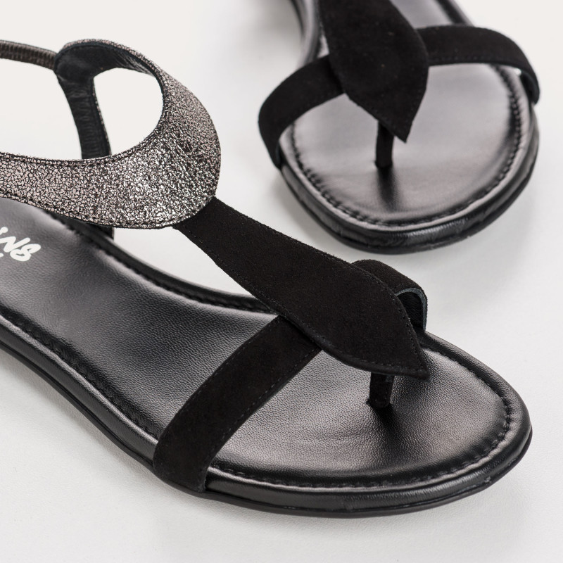 Sandales Plates Femme Cuir Velours Metallisé - BERNIE | Reqins