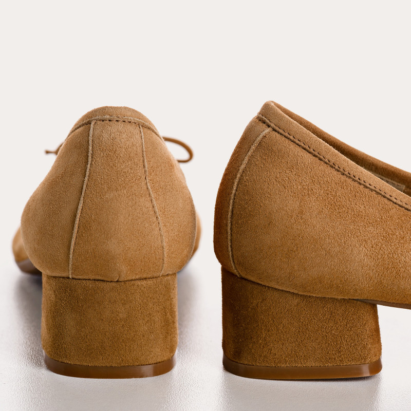 Ballerines à talons en cuir velours avec noeud