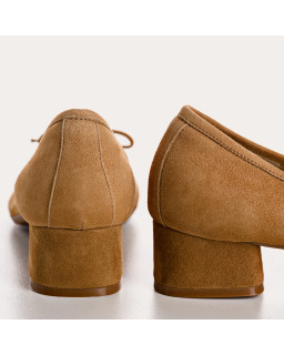 Ballerines à talons en cuir velours avec noeud