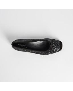 Ballerines plates à nœud en tissu pailleté avec renfort en cuir velours