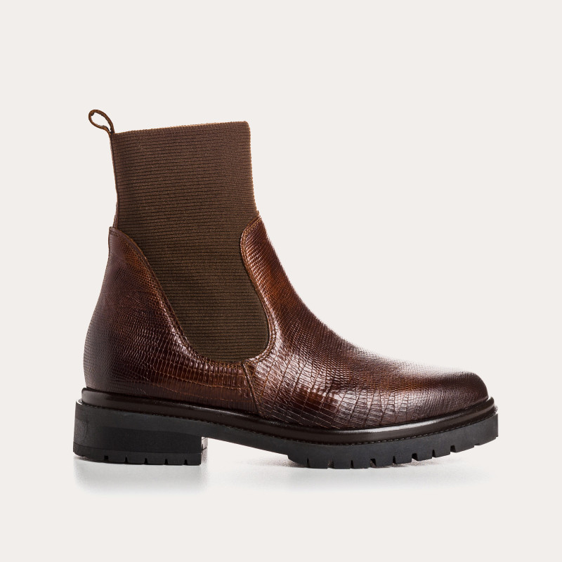 Boots Chelsea en cuir embossé lézard avec élastiques