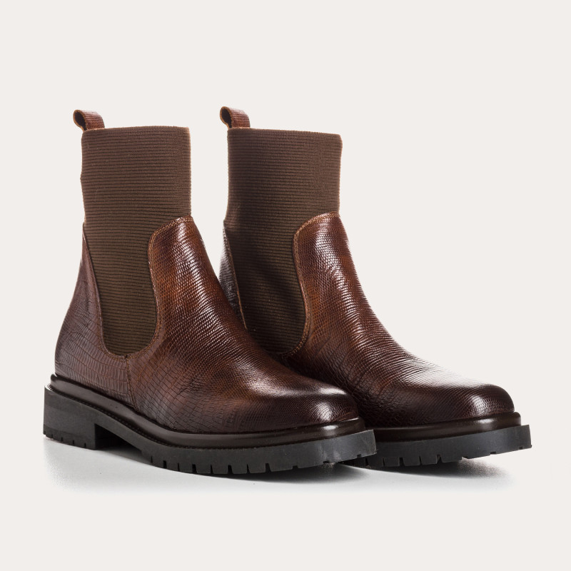 Boots Chelsea en cuir embossé lézard avec élastiques