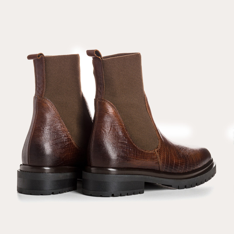 Boots Chelsea en cuir embossé lézard avec élastiques