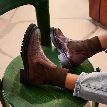 Boots Chelsea en cuir embossé lézard avec élastiques