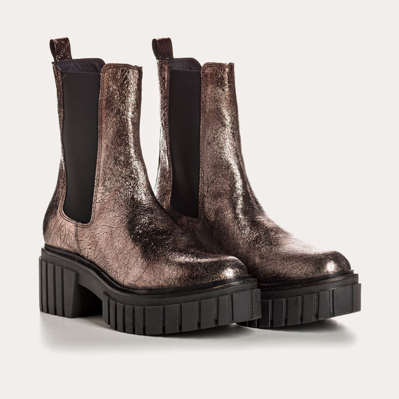 Boots Chelsea en cuir métallisé acier avec élastiques