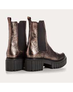 Boots Chelsea en cuir métallisé acier avec élastiques