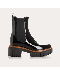 Boots Chelsea en vernis noir avec élastiques