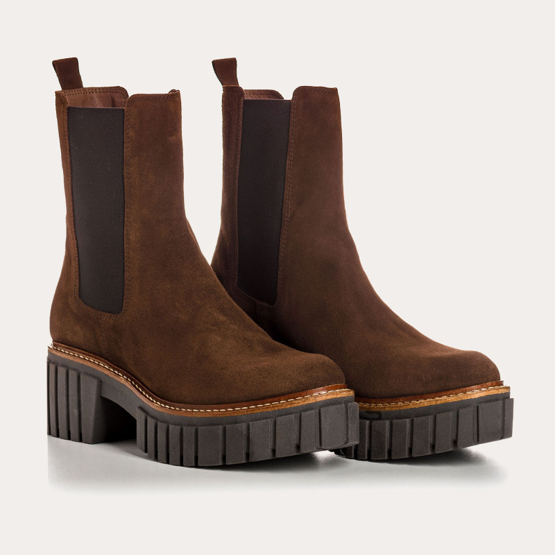 Boots Chelsea à plateforme Basea en cuir velours avec élastiques