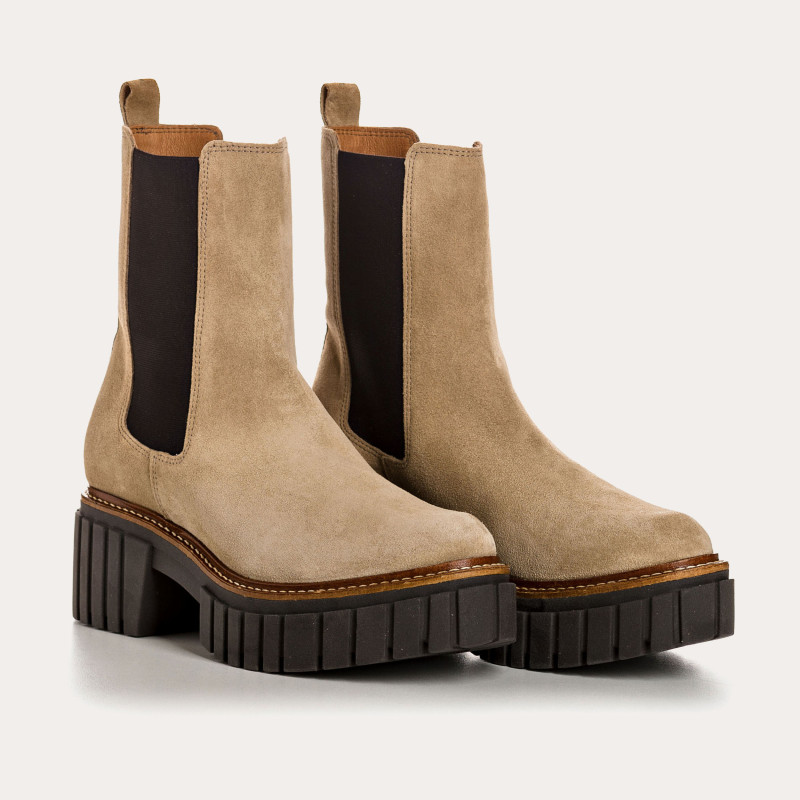 Boots Chelsea à plateforme Basea en cuir velours avec élastiques