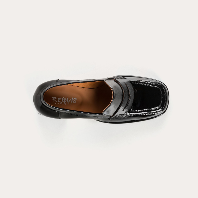 Mocassins à talons hauts en cuir vernis grainé