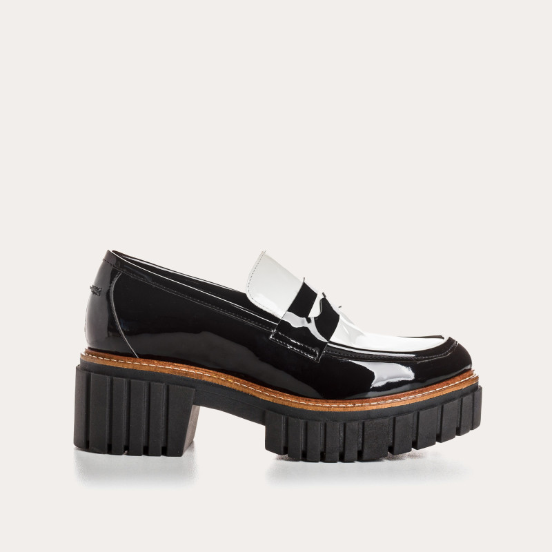 Mocassins chunky bicolore vernis Noir/ Off White