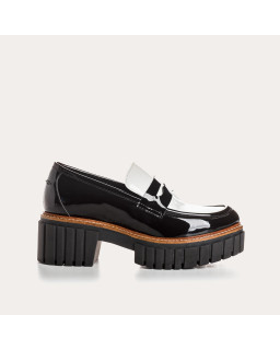 Mocassins chunky bicolore vernis Noir/ Off White