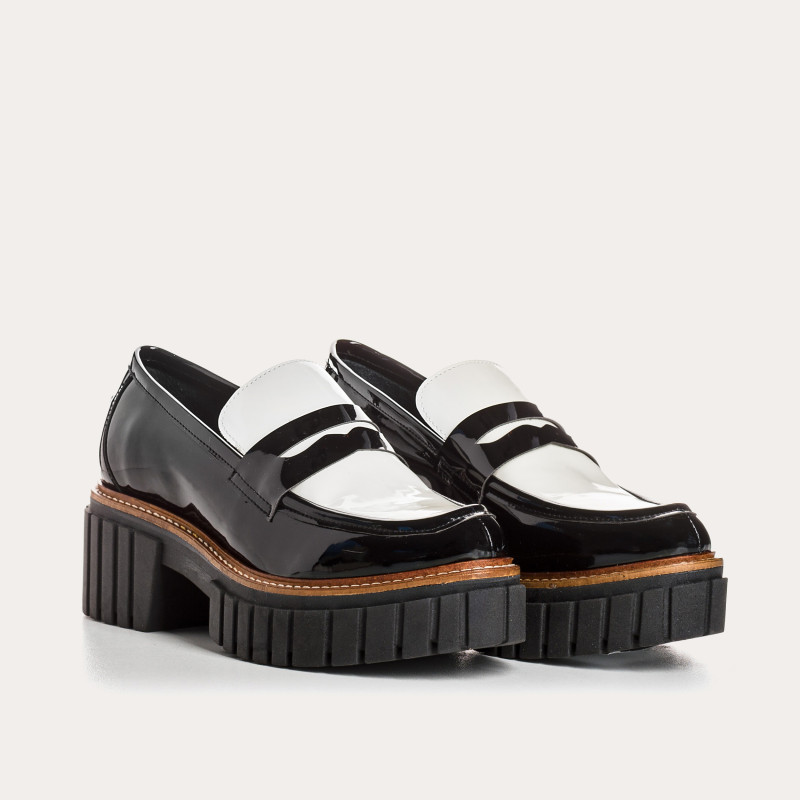 Mocassins chunky bicolore vernis Noir/ Off White
