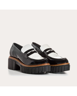 Mocassins chunky bicolore vernis Noir/ Off White