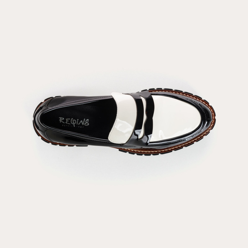 Mocassins chunky bicolore vernis Noir/ Off White