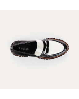 Mocassins chunky bicolore vernis Noir/ Off White